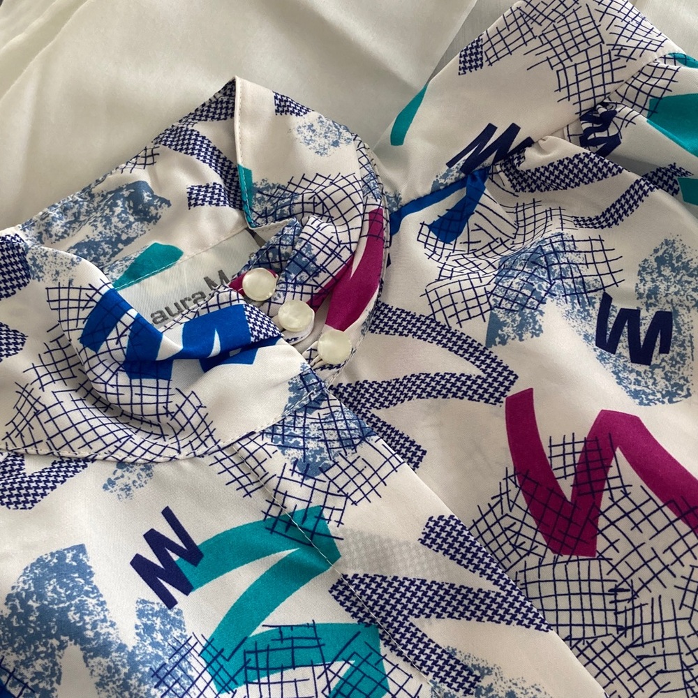 Vintage Laura Mae Geometric Patterned Blouse Sz 12